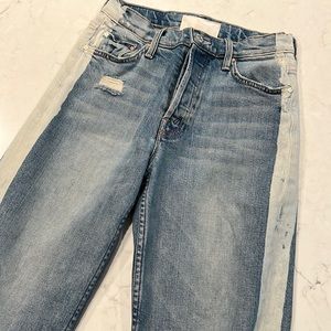 MOTHER Superior The Trasher Jean Striped Confession Light Wash Distressed 27